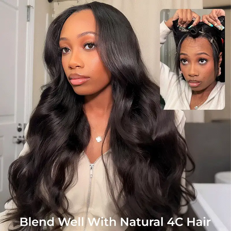 10″ – 40″ Natural Black Color Body Wave Human Hair U / V Part Wig