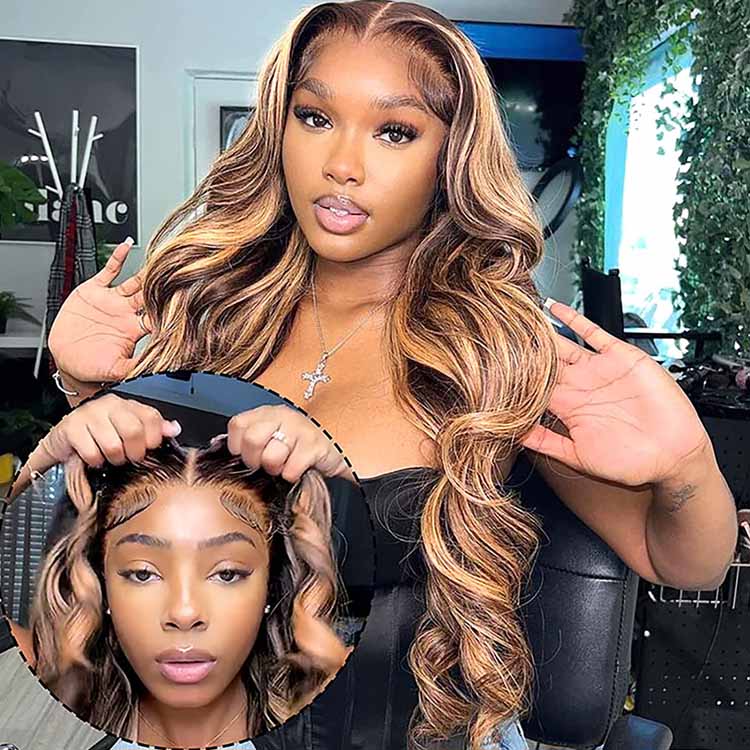 10″ – 40″ Highlight Color Body Wave Human Hair Lace Front Wig