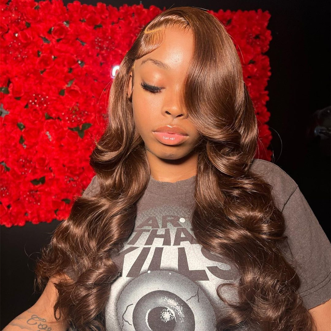10″ – 40″ Dark Brown Color Body Wave Human Hair Lace Front Wig