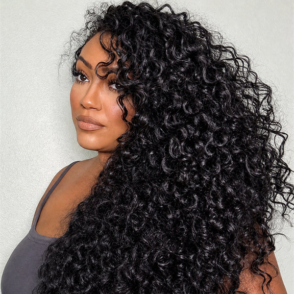 10″ – 40″ Natural Black Color Deep Curly Human Hair Drawstring Half Wig