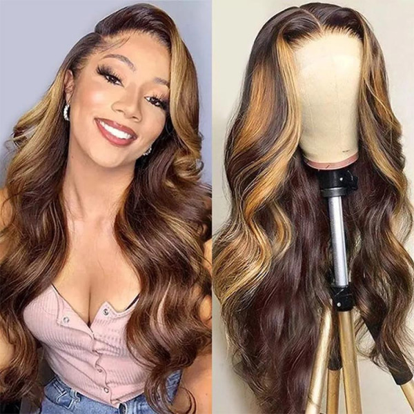 10″ – 40″ Highlight Color Body Wave Human Hair Lace Front Wig