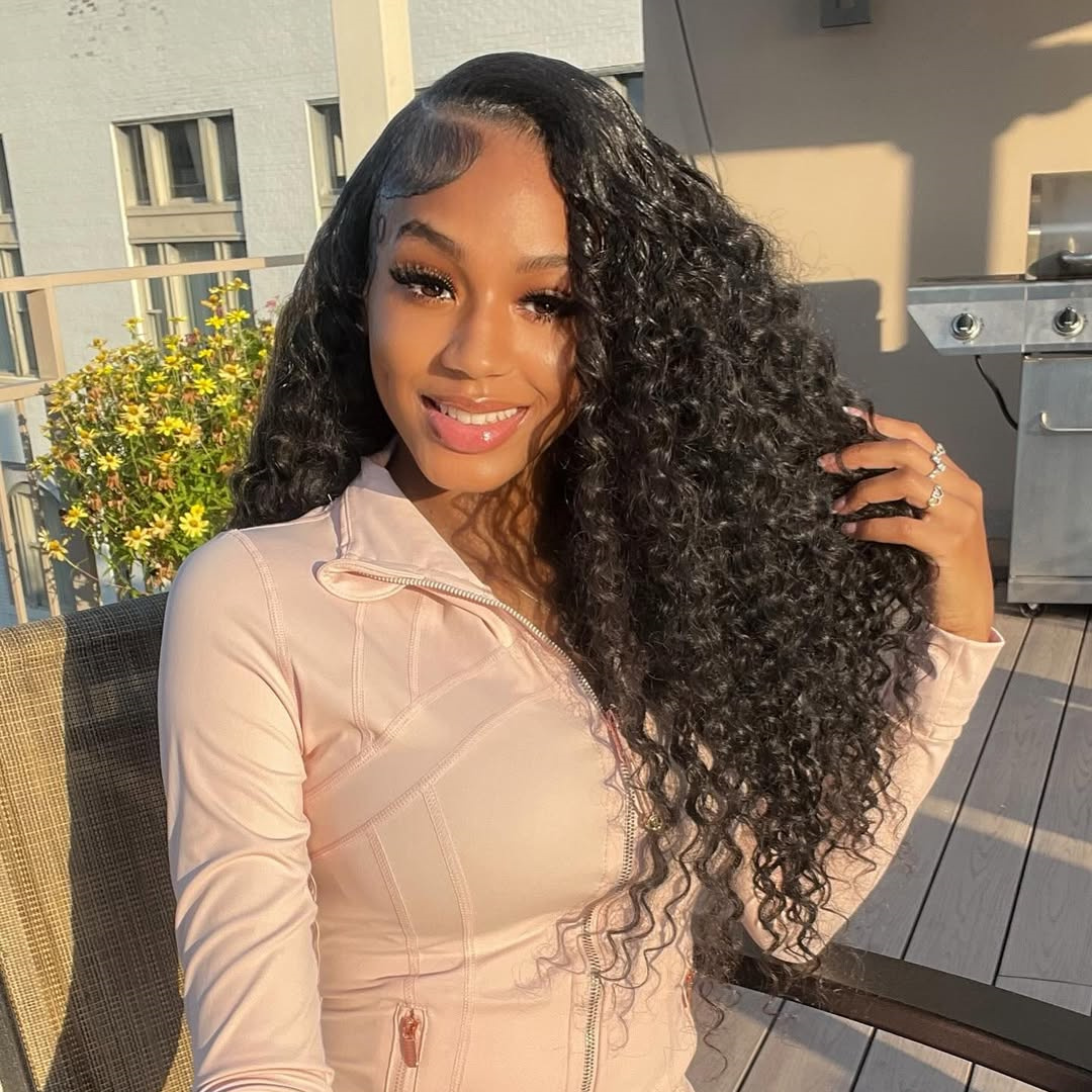 10″ – 40″ Natural Black Color Bohemian Curly Human Hair Lace Front Wig