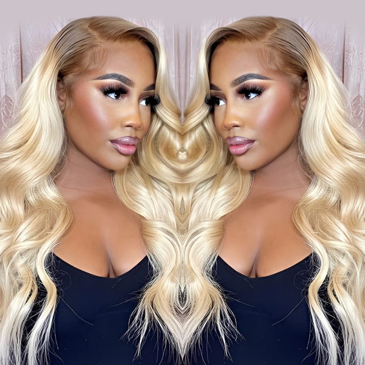 10″ – 40″ #4/613 Ombre Color Straight/Body Wave Human Hair Lace Front Wig