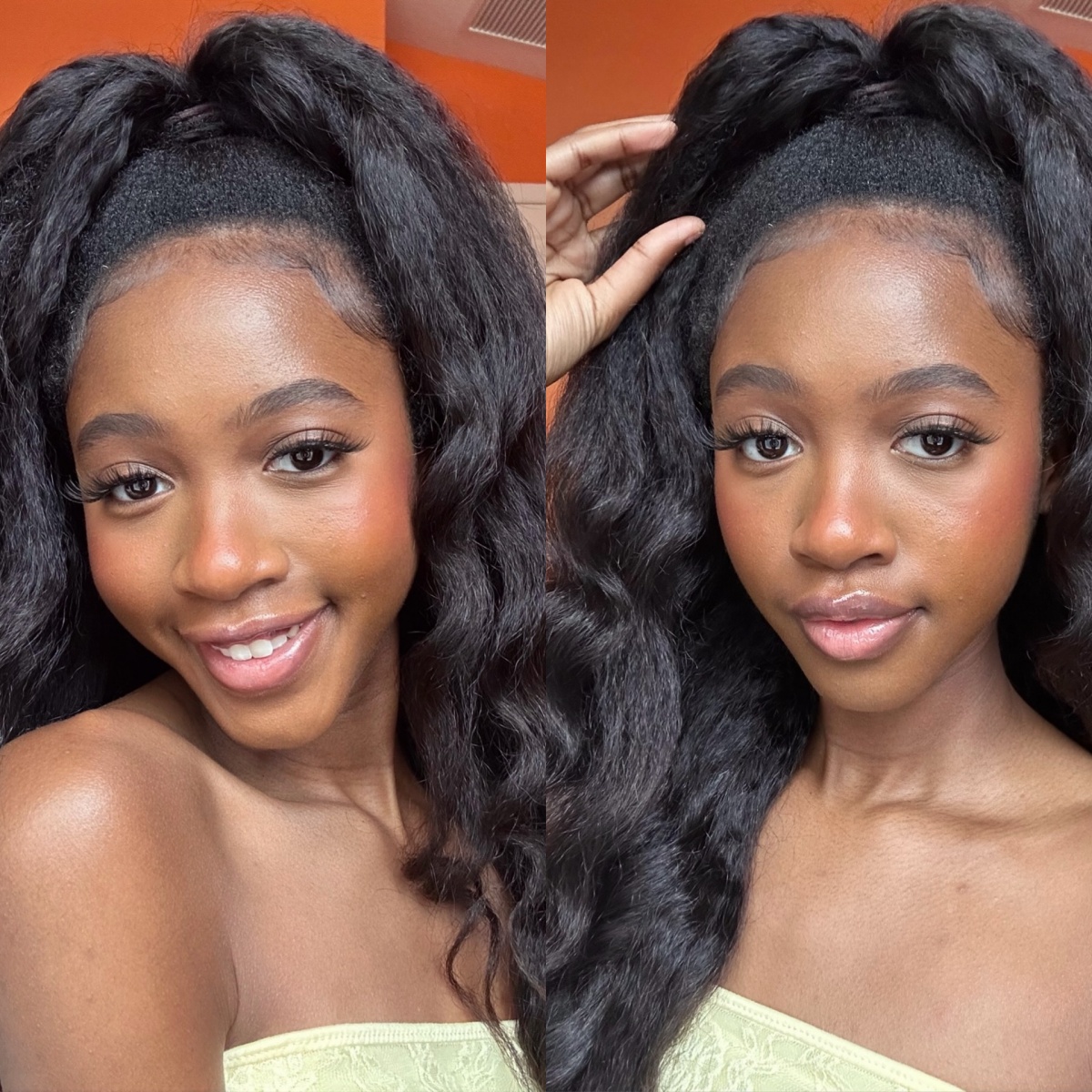 10″ – 40″ Natural Black Color Yaki Human Hair Drawstring Half Wig