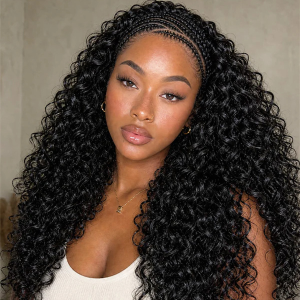 10″ – 40″ Natural Black Color Deep Curly Human Hair Drawstring Half Wig