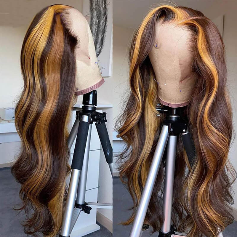 10″ – 40″ Highlight Color Body Wave Human Hair Lace Front Wig