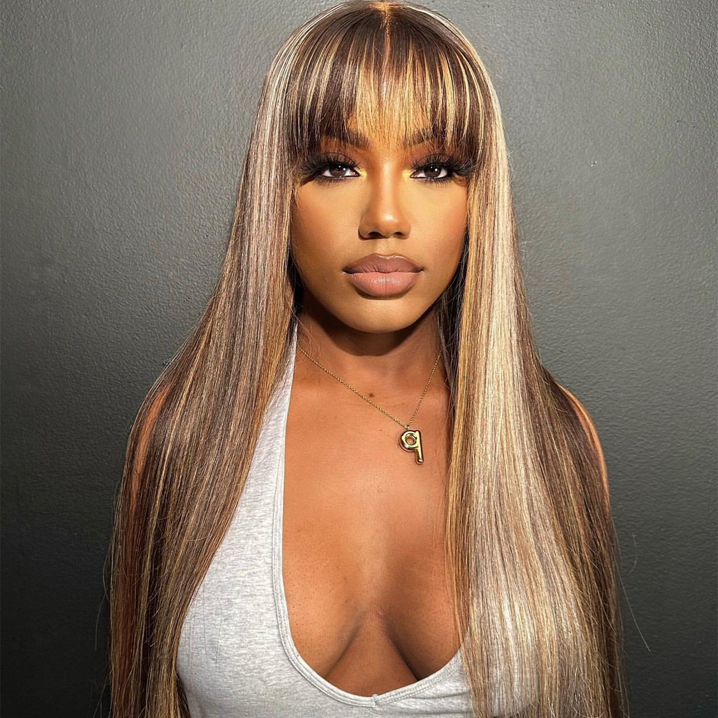 10″ – 40″ Highlight Color Straight Human Hair Lace Front Wig
