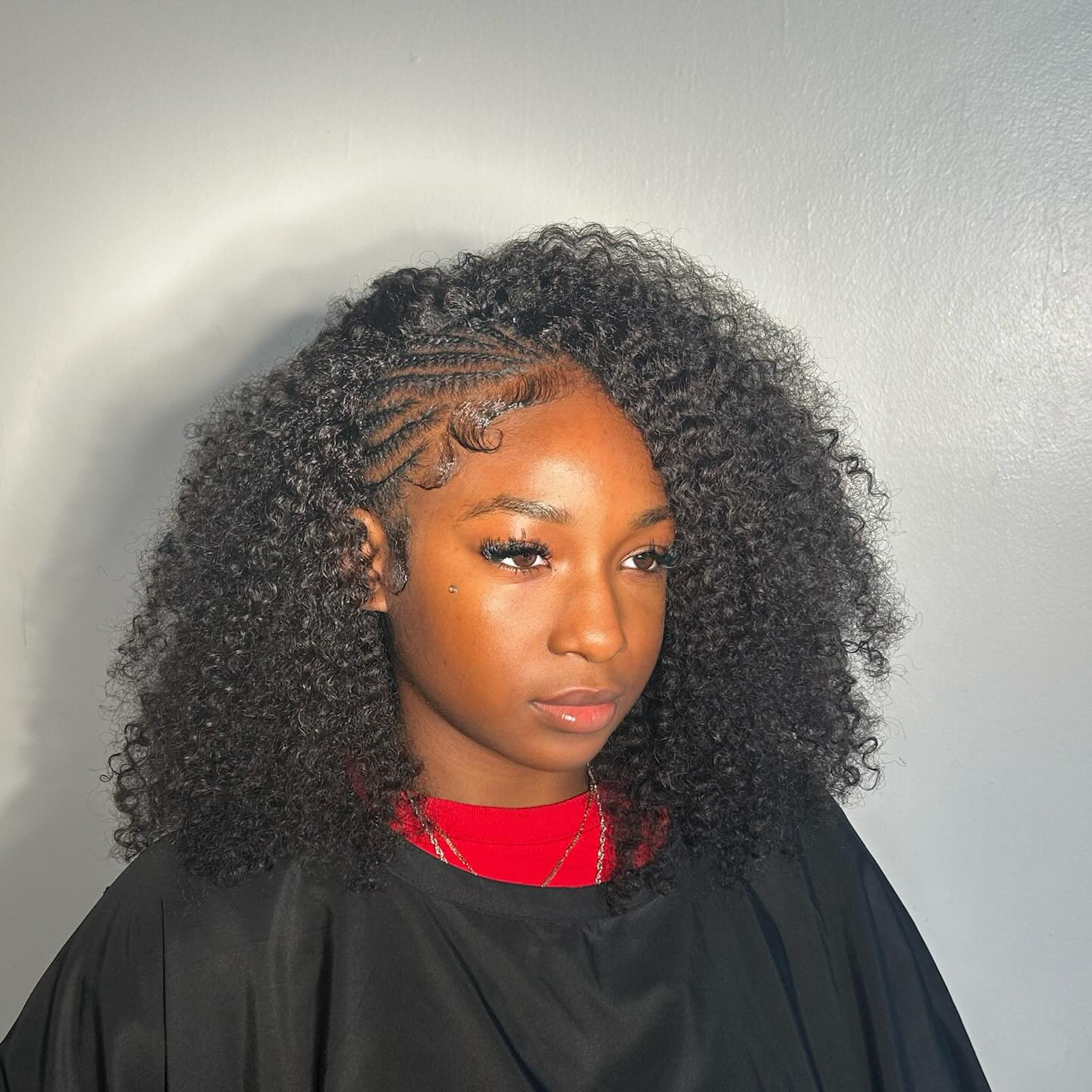10″ – 40″ Natural Black Color Kinky Curly Human Hair Drawstring Half Wig