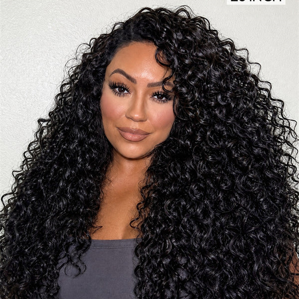 10″ – 40″ Natural Black Color Deep Curly Human Hair Drawstring Half Wig