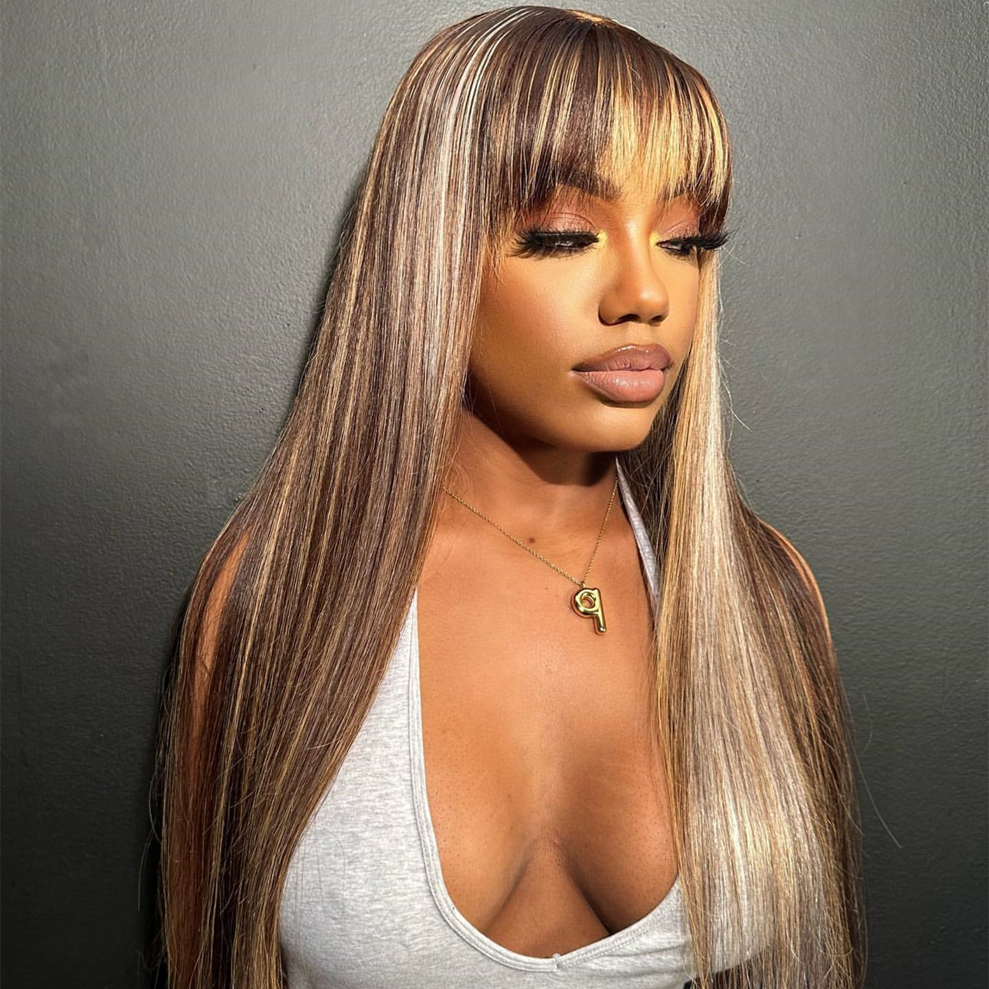 10″ – 40″ Highlight Color Straight Human Hair Lace Front Wig