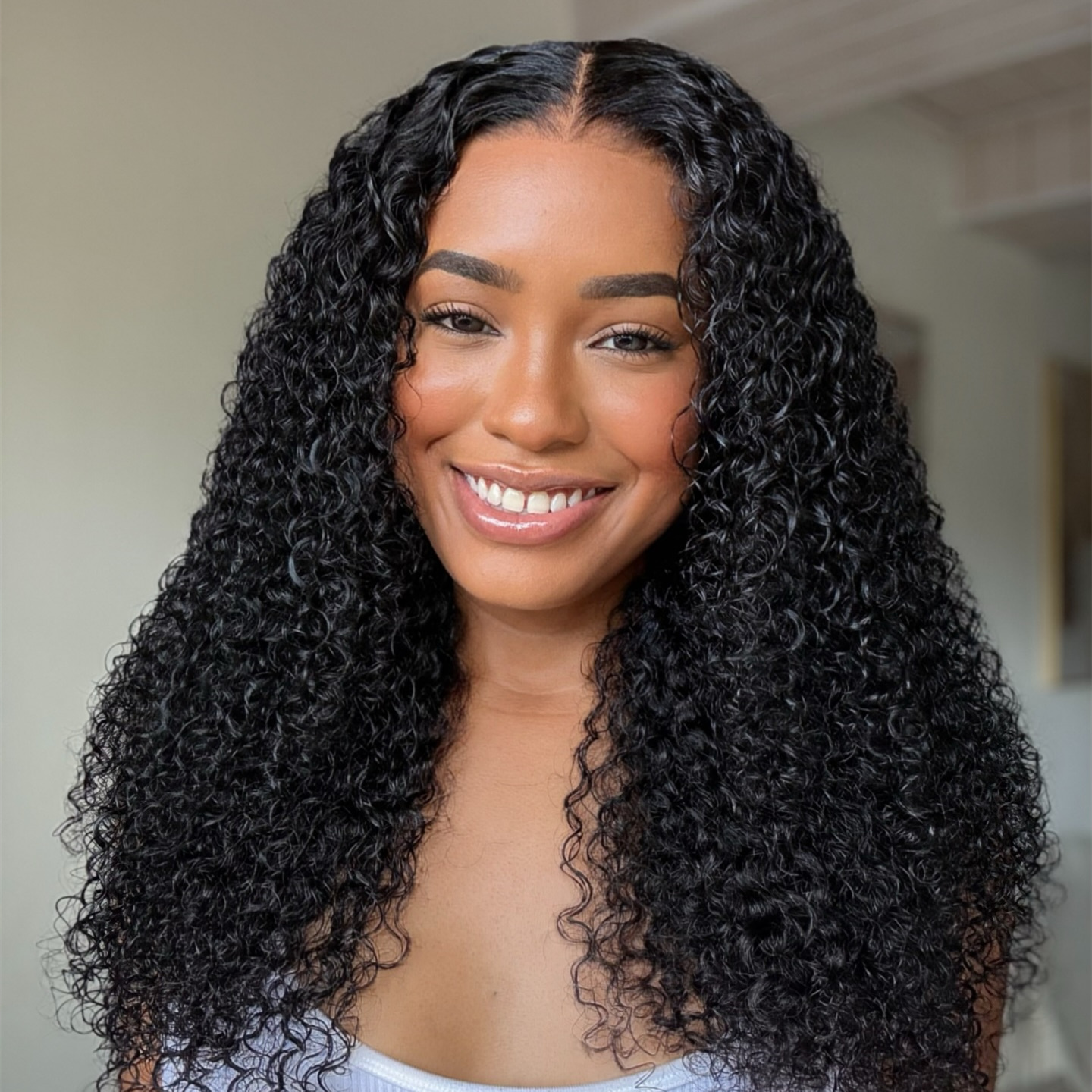 10″ – 40″ Natural Black Color Bohemian Curly Human Hair Lace Front Wig