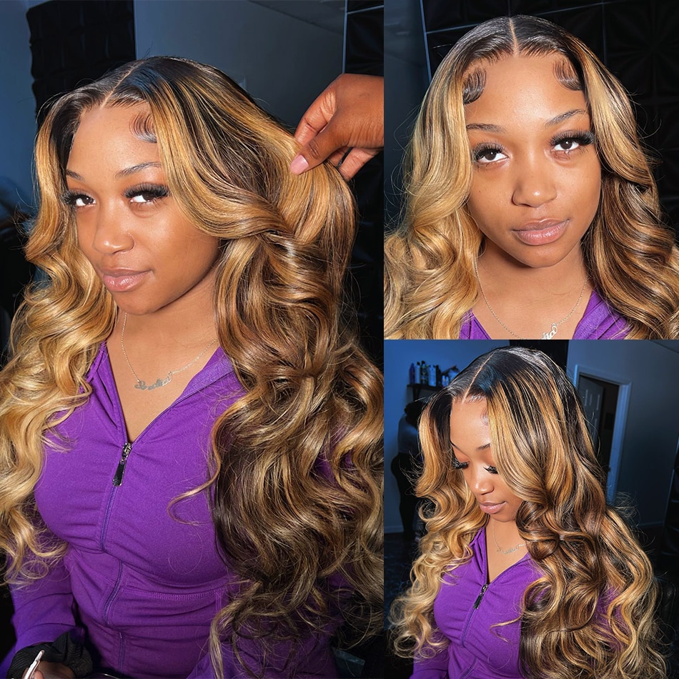 10″ – 40″ Highlight Color Body Wave Human Hair Lace Front Wig