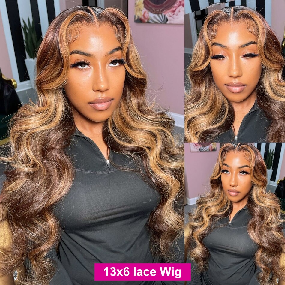 10″ – 40″ Highlight Color Body Wave Human Hair Lace Front Wig