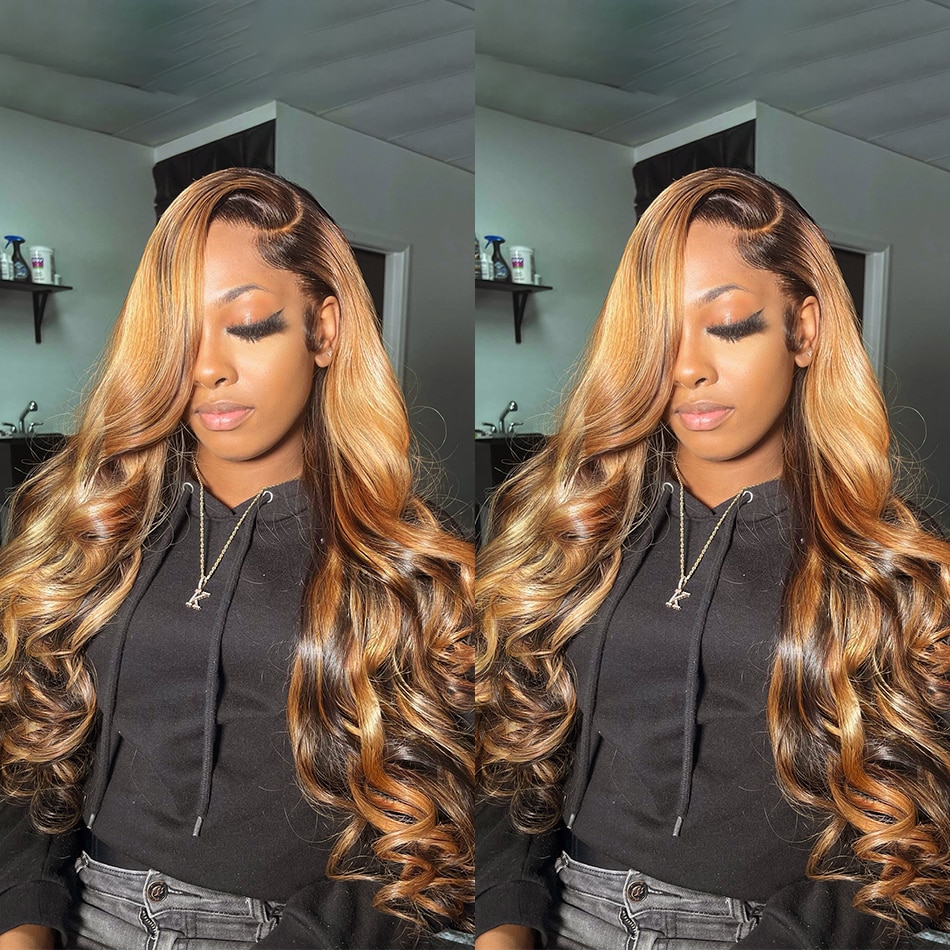 10″ – 40″ Highlight Color Body Wave Human Hair Lace Front Wig