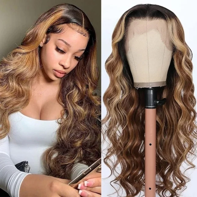 10″ – 40″ Highlight Color Loose Wave Human Hair Lace Front Wig