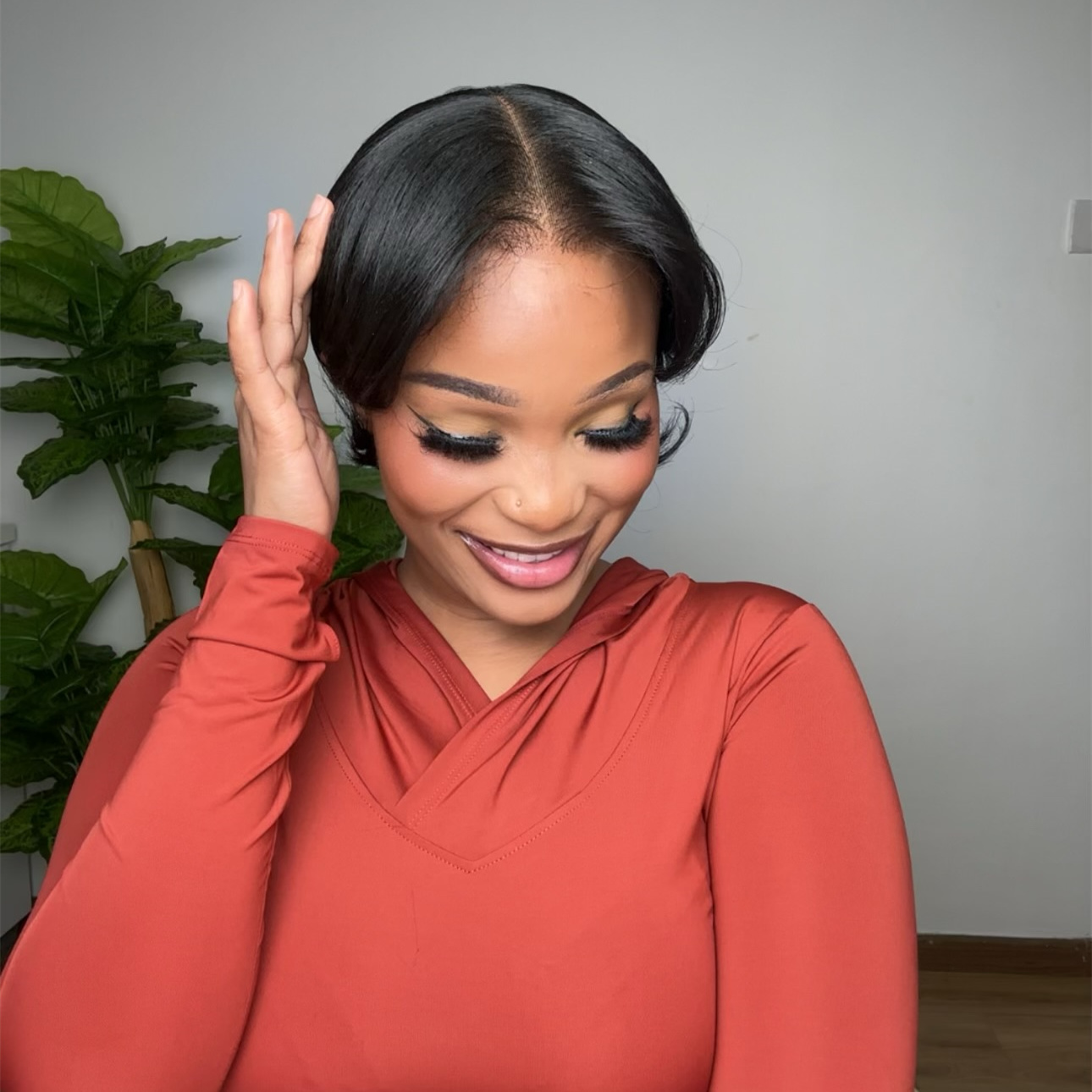 8″ Natural Black Color Pixie Cut Human Hair Lace Front Wig
