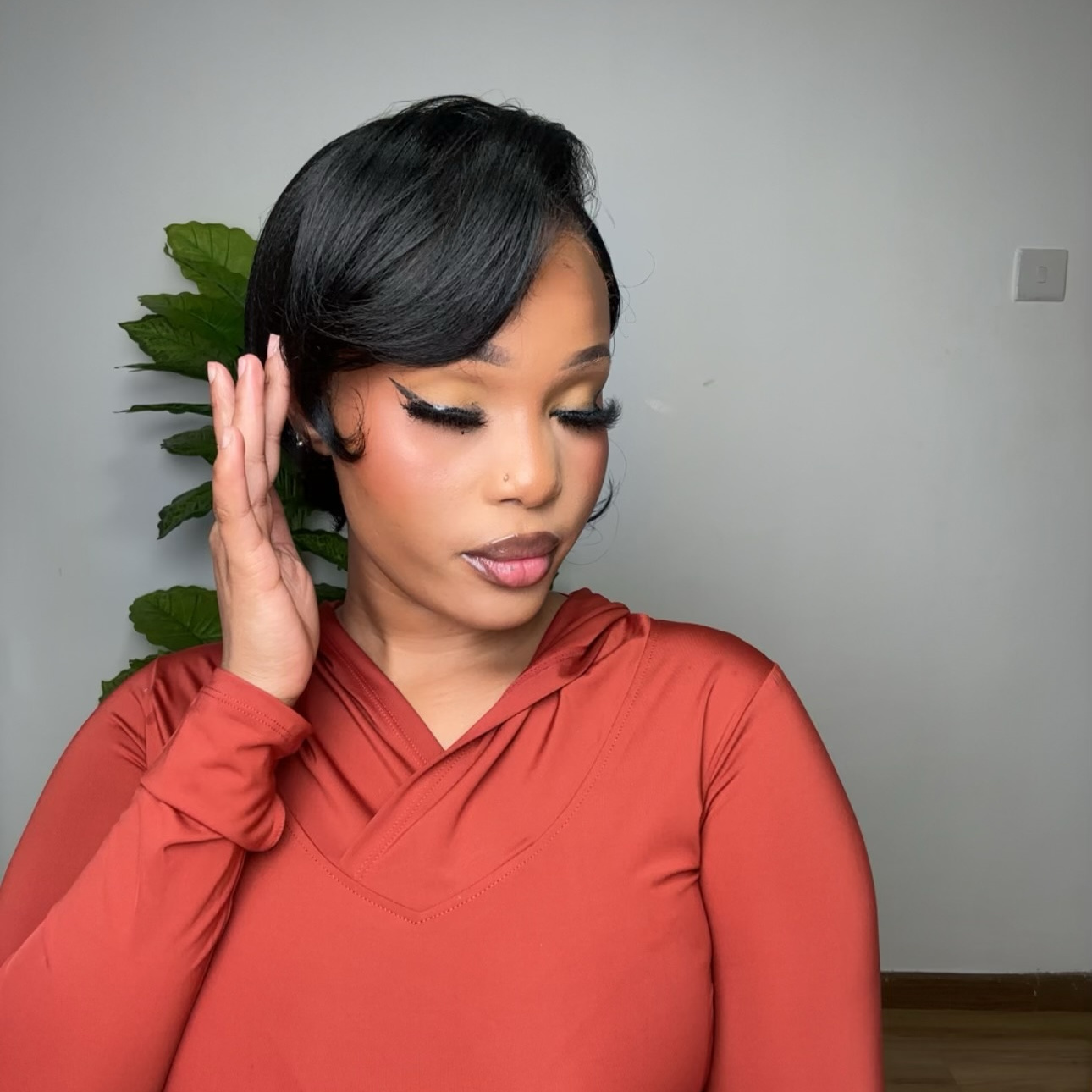 8″ Natural Black Color Pixie Cut Human Hair Lace Front Wig