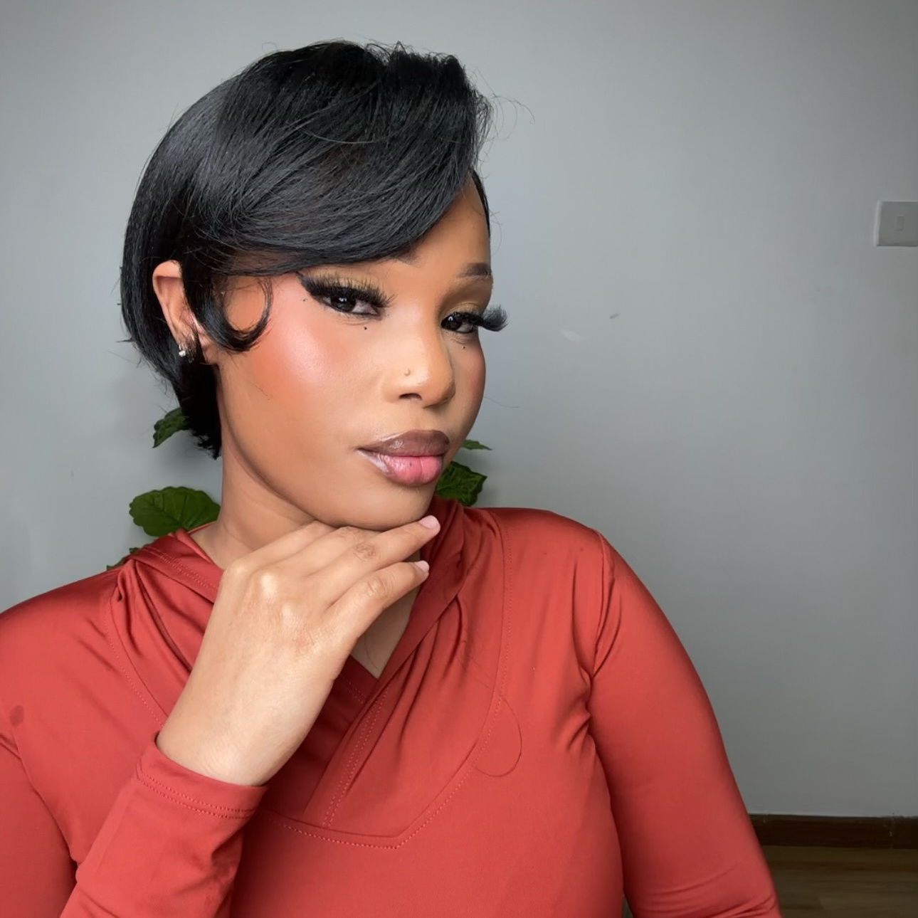 8″ Natural Black Color Pixie Cut Human Hair Lace Front Wig