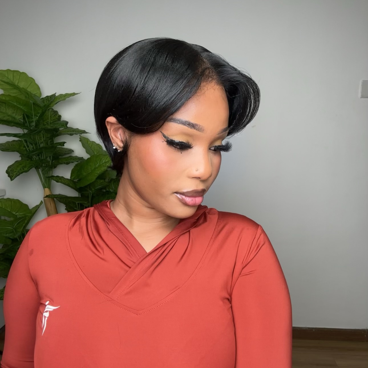 8″ Natural Black Color Pixie Cut Human Hair Lace Front Wig