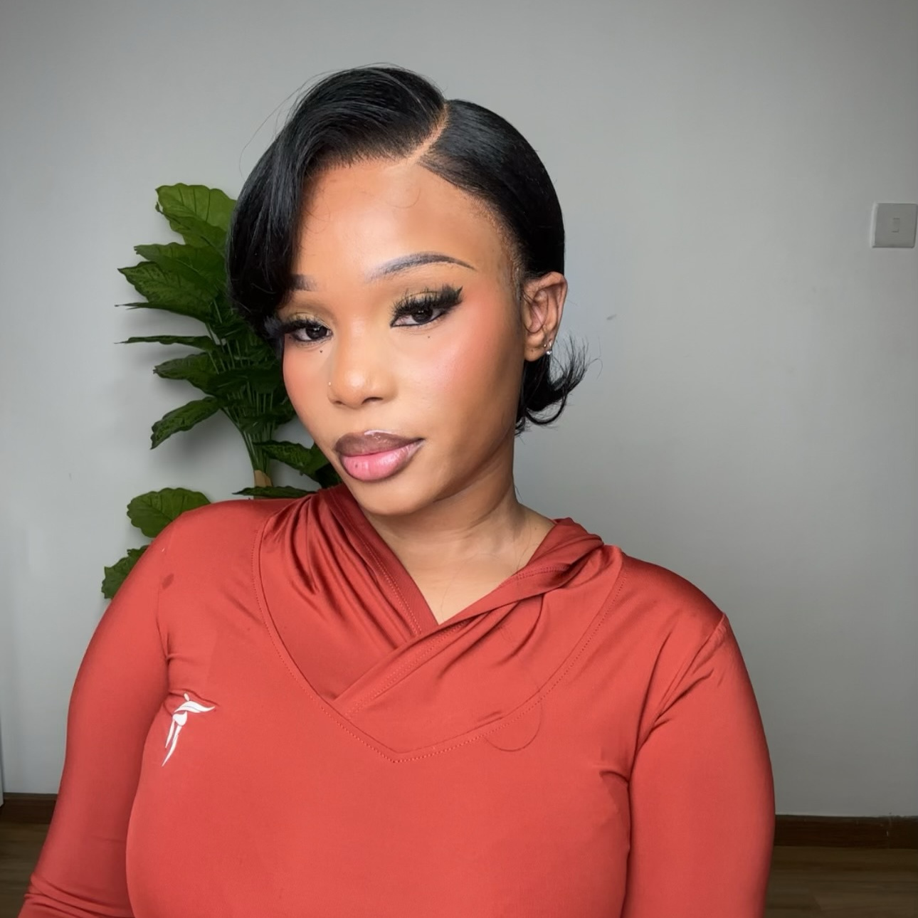 8″ Natural Black Color Pixie Cut Human Hair Lace Front Wig