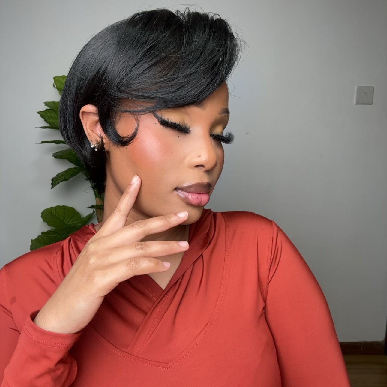 8″ Natural Black Color Pixie Cut Human Hair Lace Front Wig