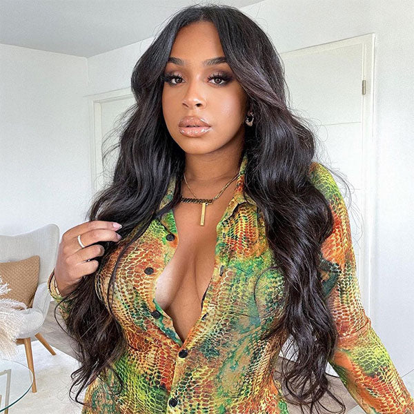 10″ – 40″ Natural Black Color Body Wave Human Hair Drawstring Half Wig