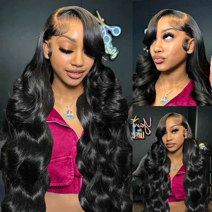 10″ – 40″ #1 Color Body Wave Human Hair Lace Front Wig