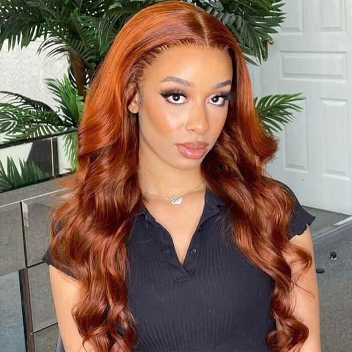 10″ – 40″ Ginger Color Body Wave Human Hair Lace Front Wig