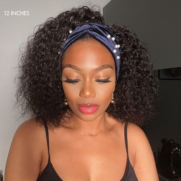 10″ – 14″ Natural Black Color Deep Wave Bob Human Hair Headband Wig