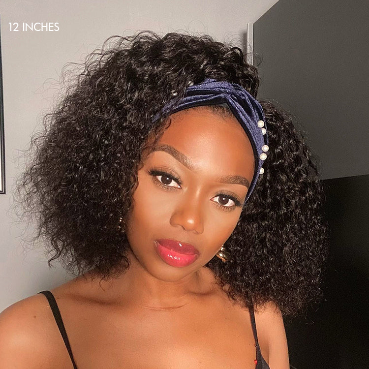 10″ – 14″ Natural Black Color Deep Wave Bob Human Hair Headband Wig