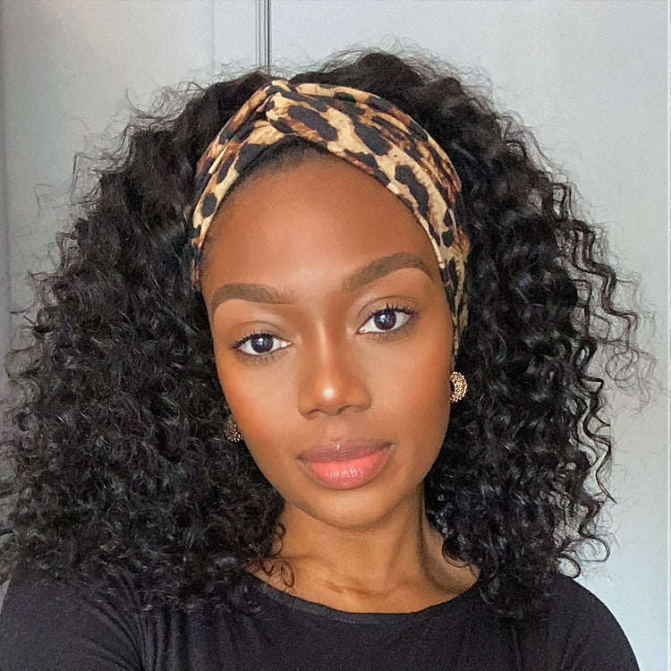 10″ – 14″ Natural Black Color Deep Wave Bob Human Hair Headband Wig