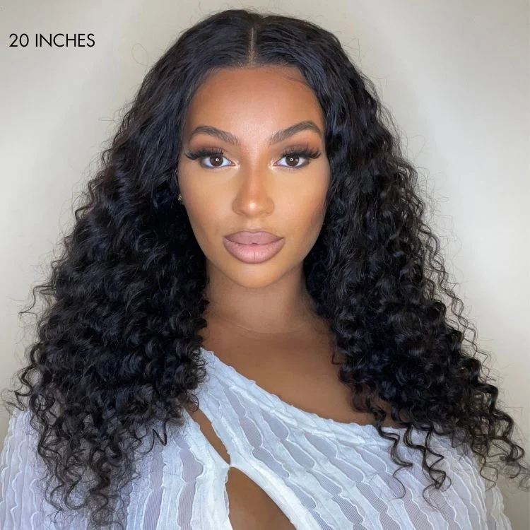10″ – 40″ Natural Black Color Deep Wave Human Hair U / V Part Wig