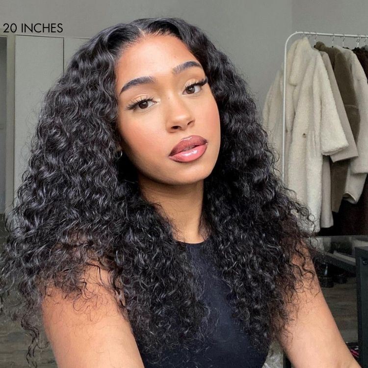 10″ – 40″ Natural Black Color Deep Wave Human Hair U / V Part Wig