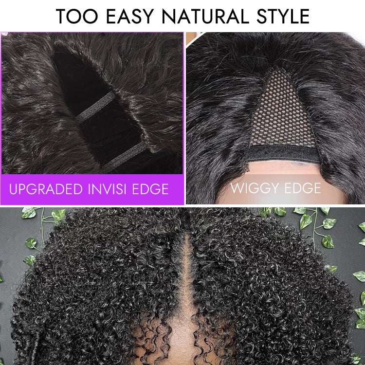 10″ – 40″ Natural Black Color Kinky Curly Human Hair U / V Part Wig