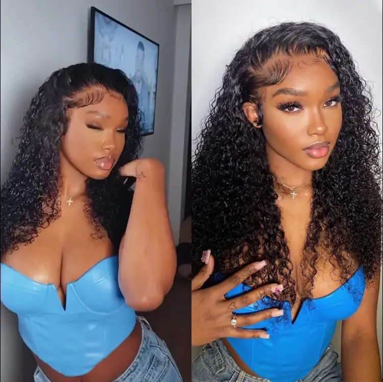 10″ – 40″ Natural Black Color Deep Curly Human Hair Lace Front Wig