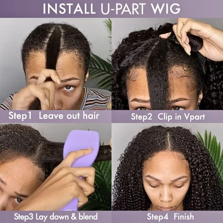 10″ – 40″ Natural Black Color Deep Wave Human Hair U / V Part Wig