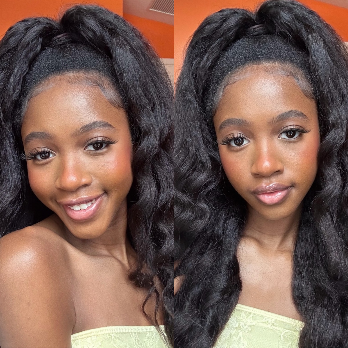 10″ – 40″ Natural Black Color Yaki Human Hair Drawstring Half Wig