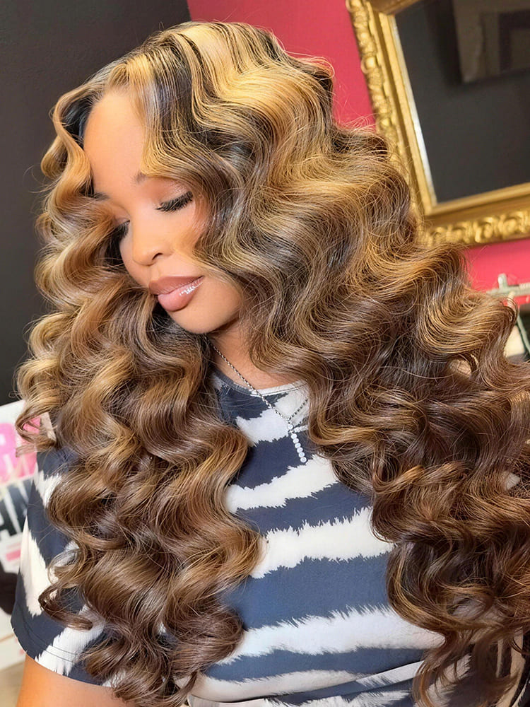 10″ – 40″ Highlight Color Loose Wave Human Hair Lace Front Wig