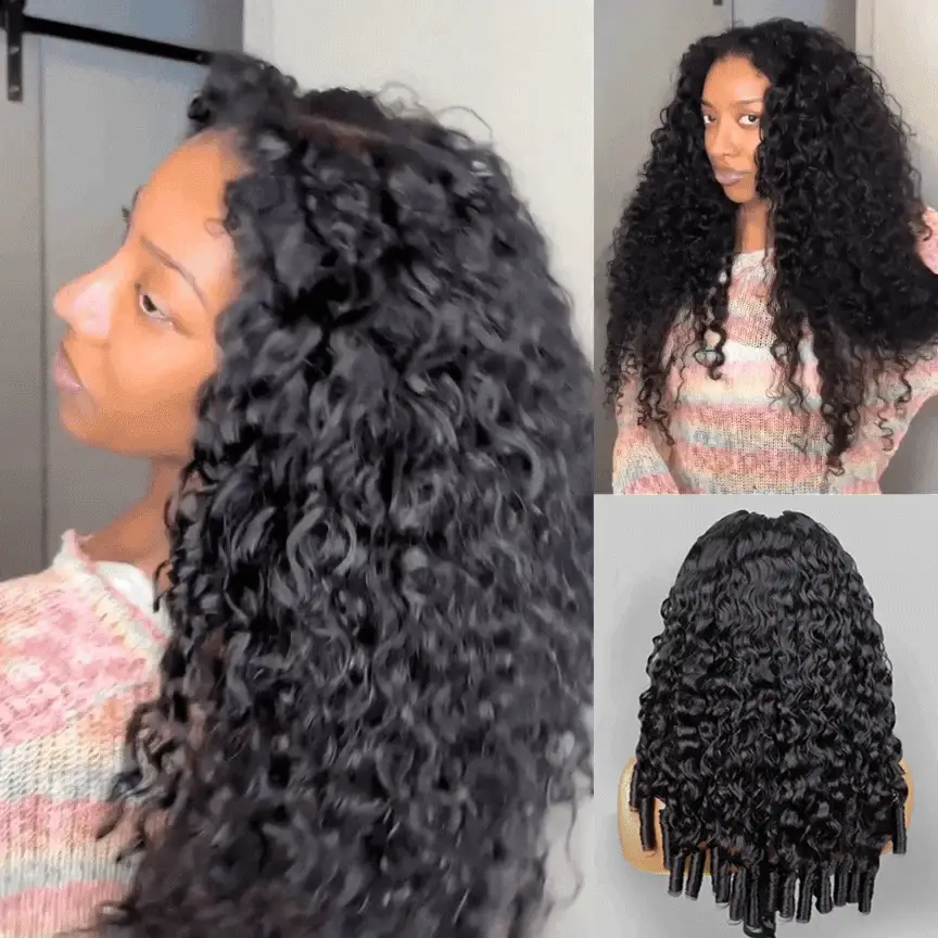 10″ – 40″ Natural Black Color Burmese Curly Human Hair U / V Part Wig