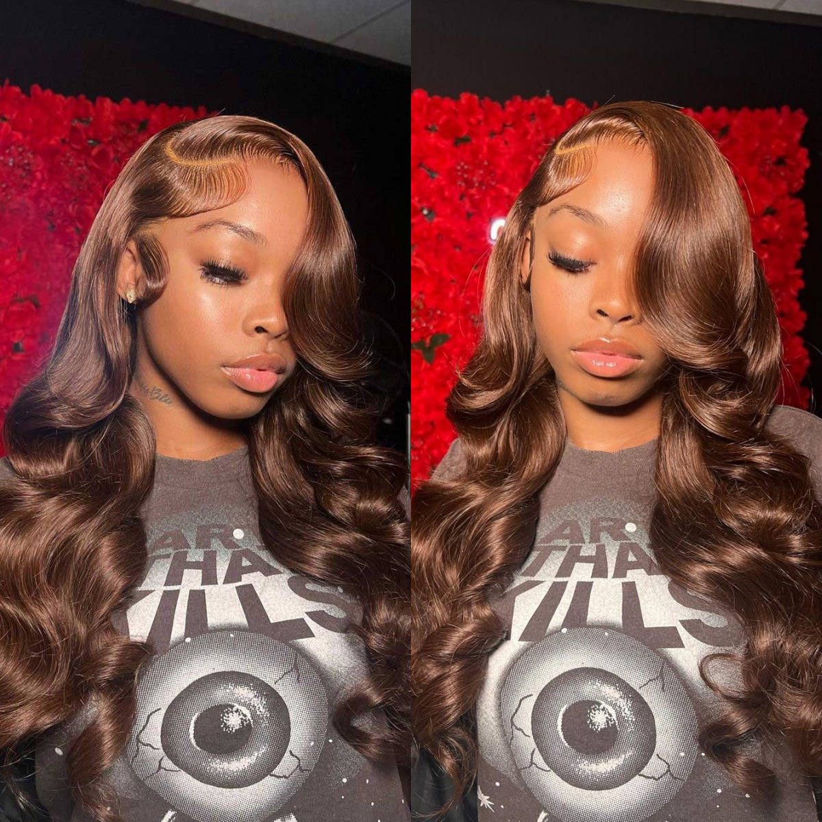 10″ – 40″ Dark Brown Color Body Wave Human Hair Lace Front Wig