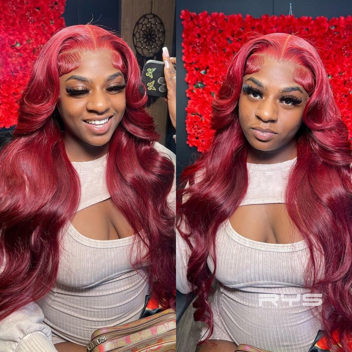 10″ – 40″ #99J & Burgundy Color Body Wave Human Hair Lace Front Wig