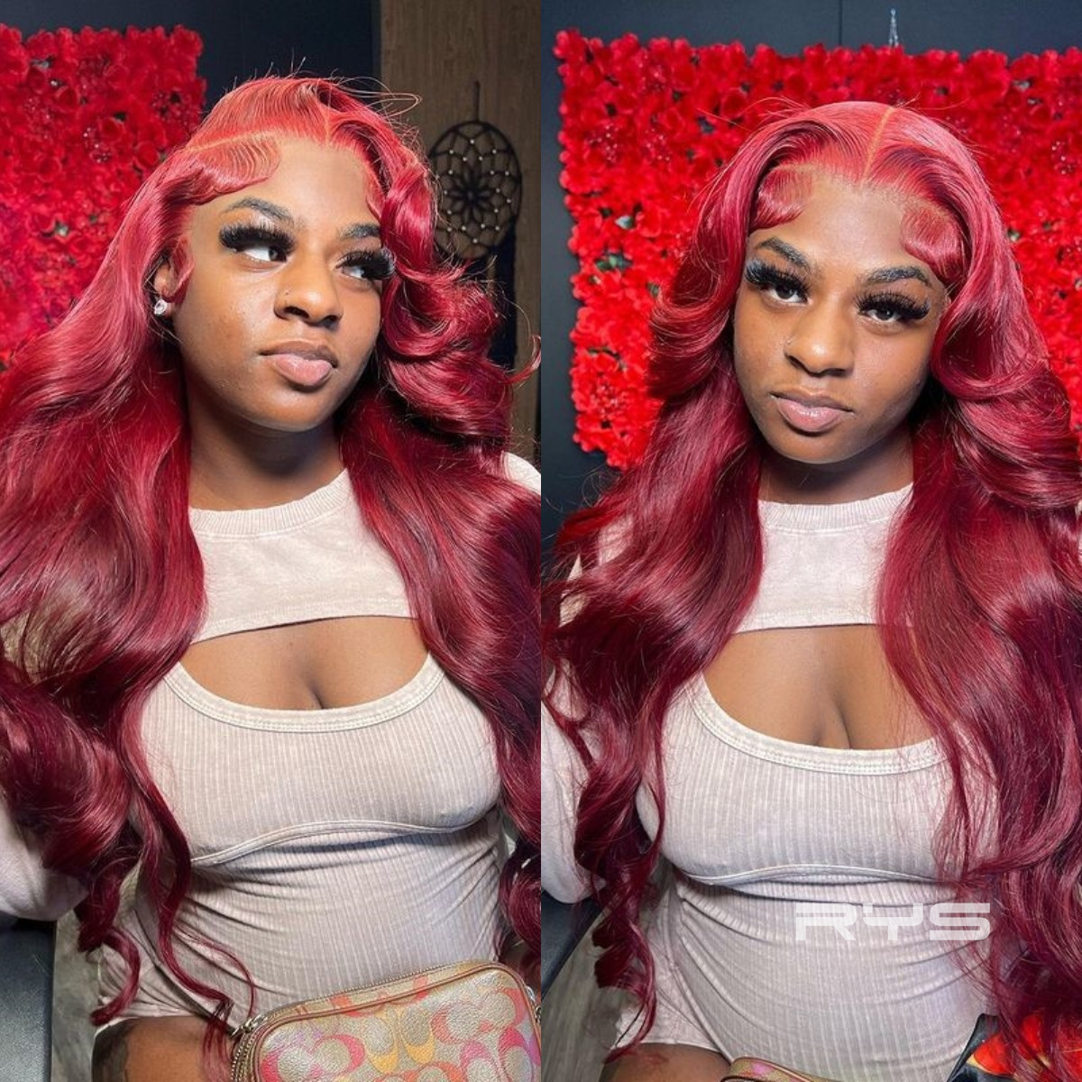 10″ – 40″ #99J & Burgundy Color Body Wave Human Hair Lace Front Wig