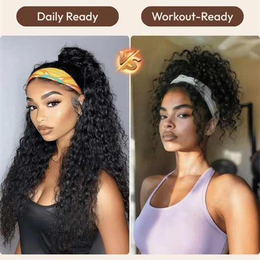 10″ – 40″ Natural Black Color Water Wave Human Hair Headband Wig