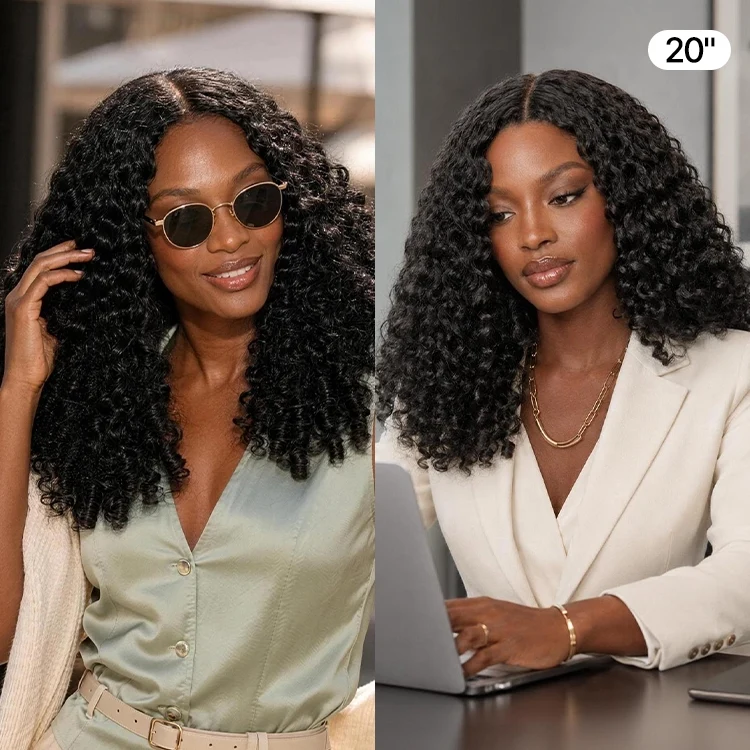 10″ – 40″ Natural Black Color Burmese Curly Human Hair U / V Part Wig