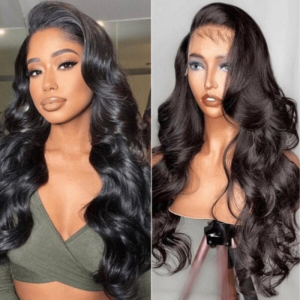 10″ – 40″ Natural Black Color Body Wave Human Hair Lace Front Wig
