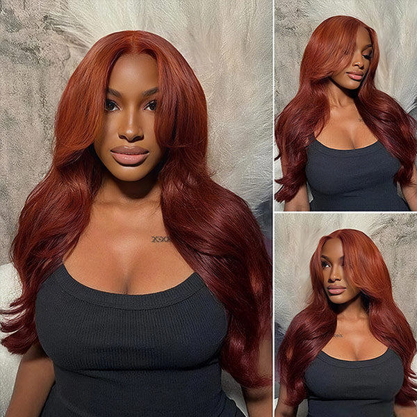 10″ – 40″ Copper Color Body Wave Human Hair Lace Front Wig