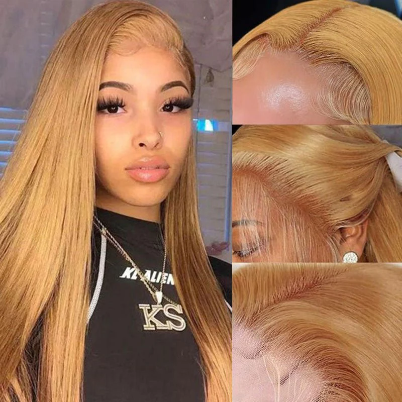10″ – 40″ #27 Color Natural Straight Human Hair Lace Front Wig