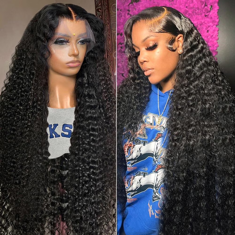 10″ – 40″ Natural Black Color Ripple Wave Human Hair Lace Front Wig