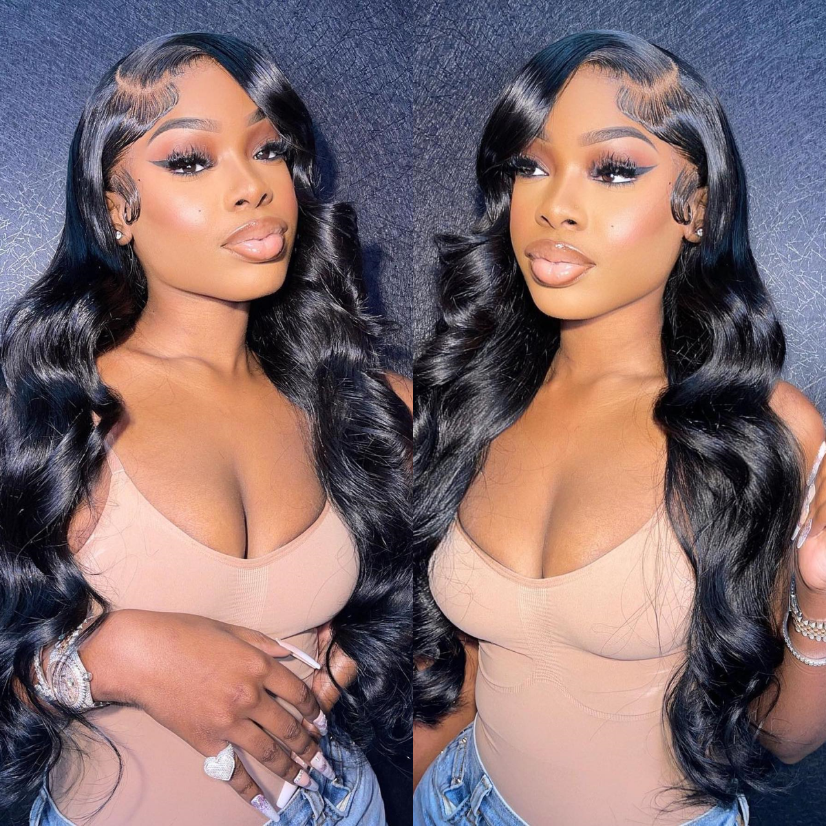 10″ – 40″ Natural Black Color Loose Wave Human Hair Lace Front Wig
