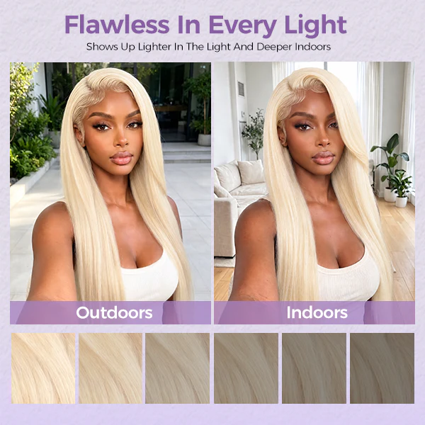 10″ – 40″ #613 Blonde Color Straight Human Hair Lace Front Wig